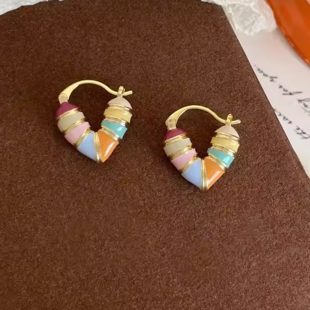Colorful Heart Hoop Earrings Gold Plated